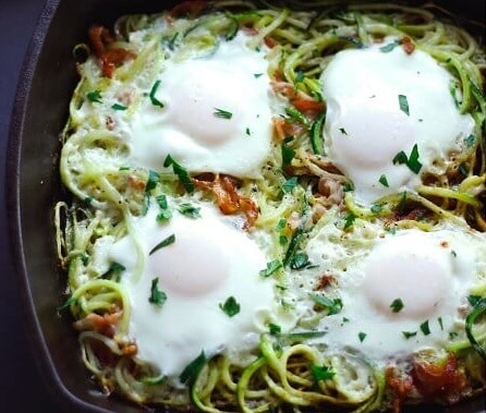Bacon and Zucchini Eggs in a Nest